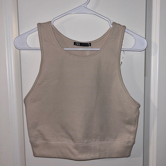 Zara Tops - NWT Zara beige size L high neck cropped tank